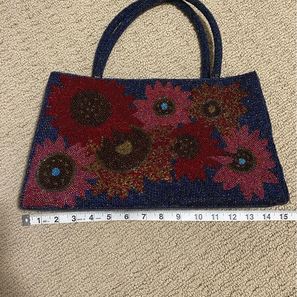 Blue Beaded Floral Handbag Purse.  Stunning Beadwork. - Picture 9 of 14